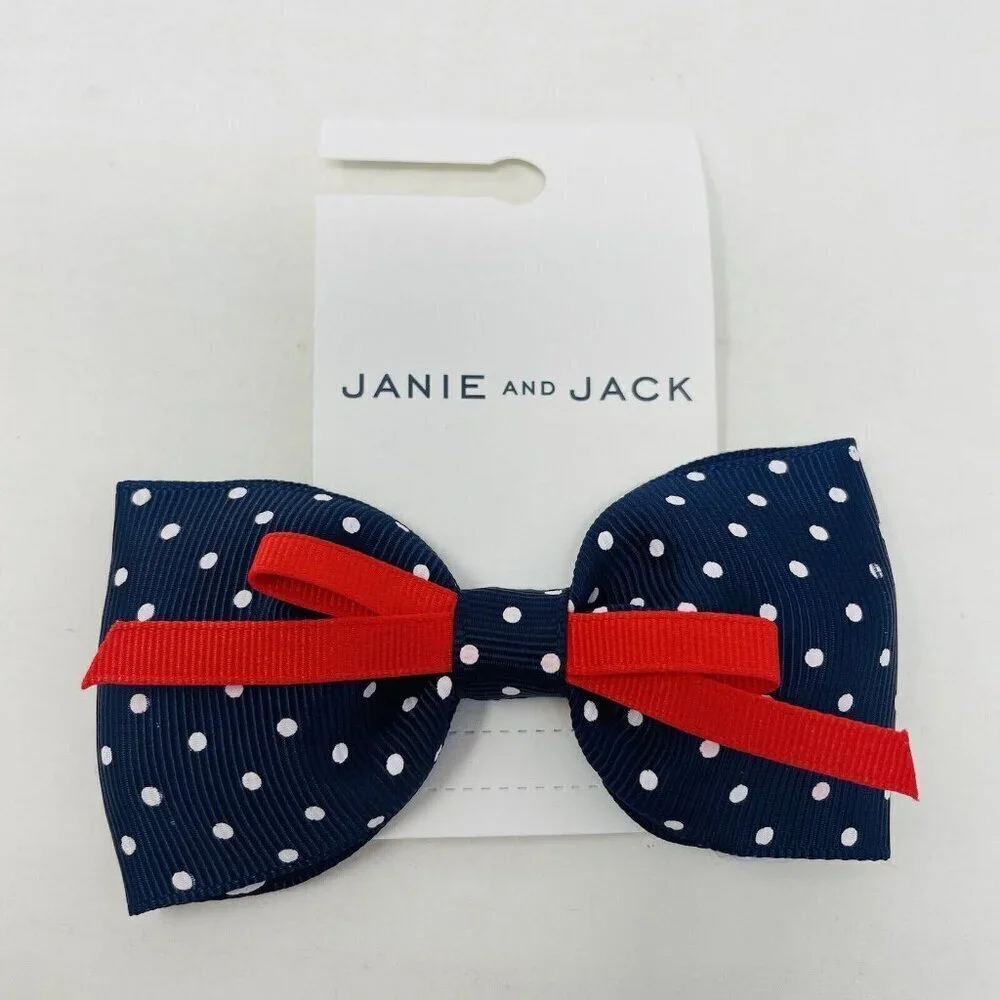 Janie and Jack‎ Youth Girls One Size Double Bow Polka Dot Barrette Hair Clip $14